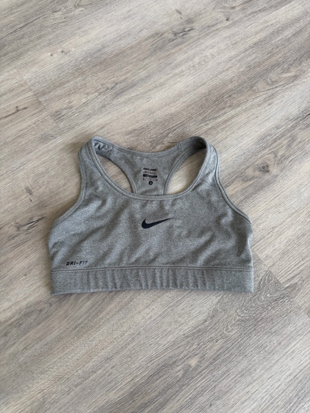 Nike Grey Dri-FIT Racerback Sports Bra with Black Swoosh